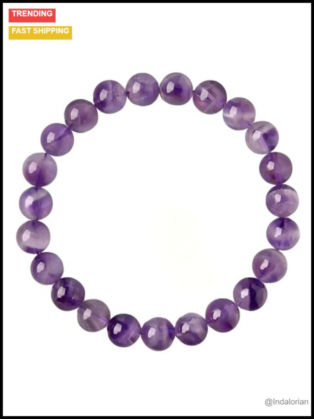 Natural Beaded Bracelet Purple Gemstone Round Polished Beads Stretch Style